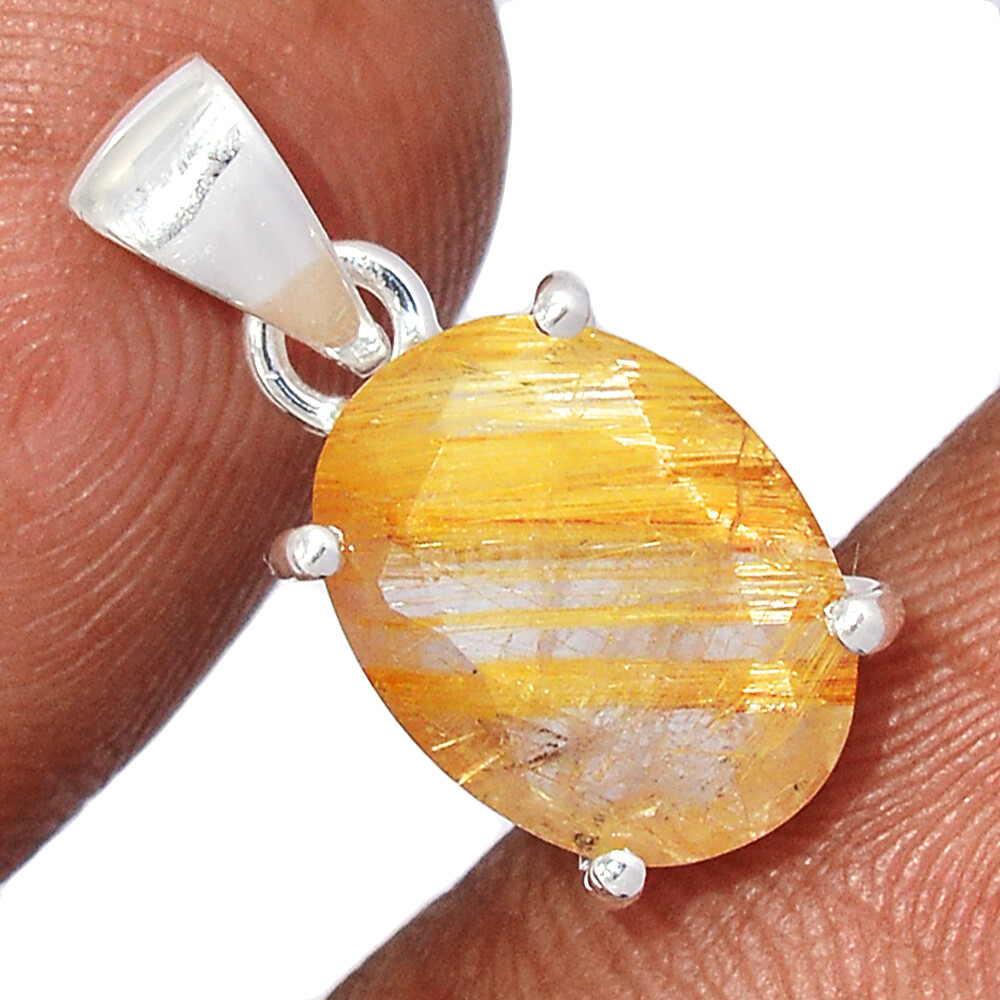 Natural Faceted Golden Rutile – Brazil 925 Silver Pendant Jewelry CP60002