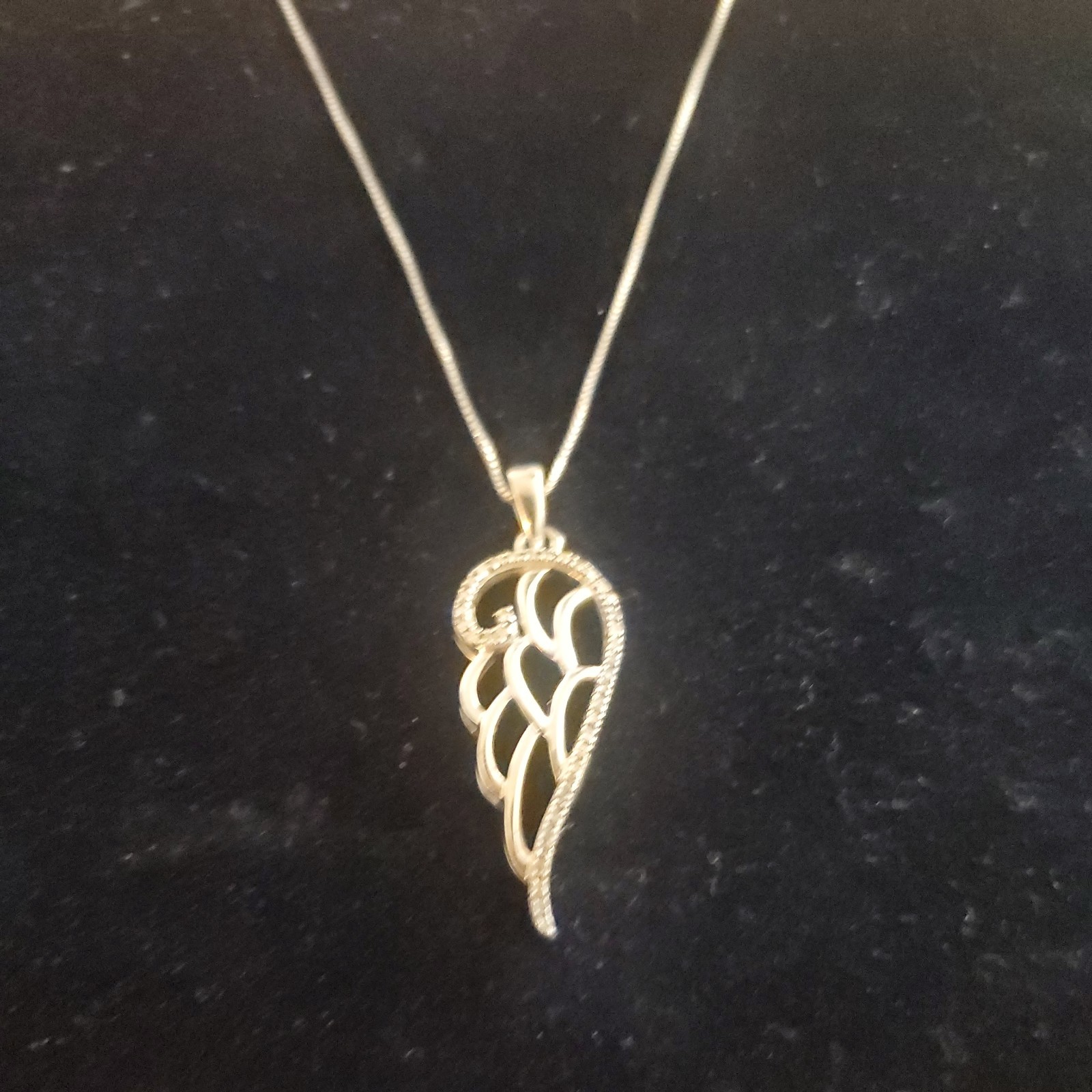 0.09 Cttw Real Diamond Angel Wing Necklace 14k White Gold Plated Sterling Silver