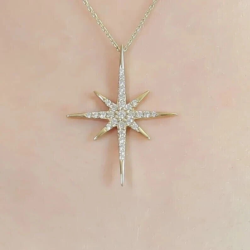 1 Ct Round Lab Created Diamond North Star Shape Pendant 14k Yellow Gold Plated