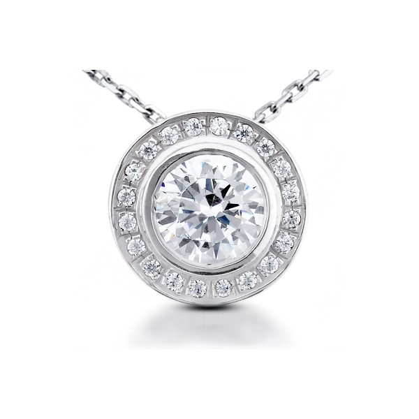 0.95ctw I/VS2 Round Brilliant Natural Certified Diamonds Platinum Halo Pendant