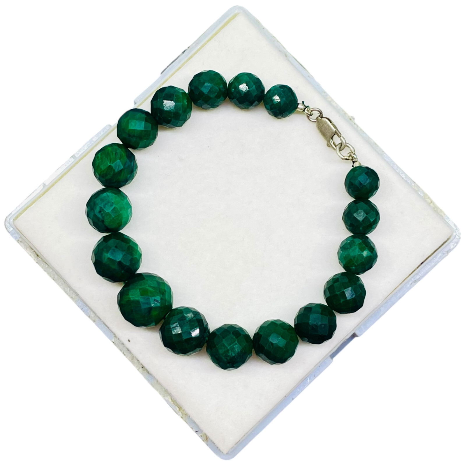 7.5 Inch Natural Green Sapphire Bracelet 10-14mm Facetted Beads with 925 Clasp