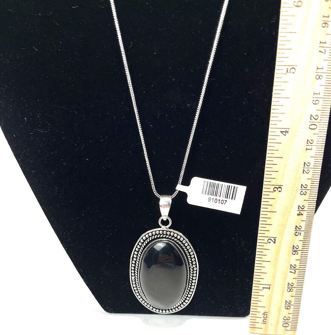 Black Onyx Ring Size 6 with Matching Pendant & Chain ~ German Silver