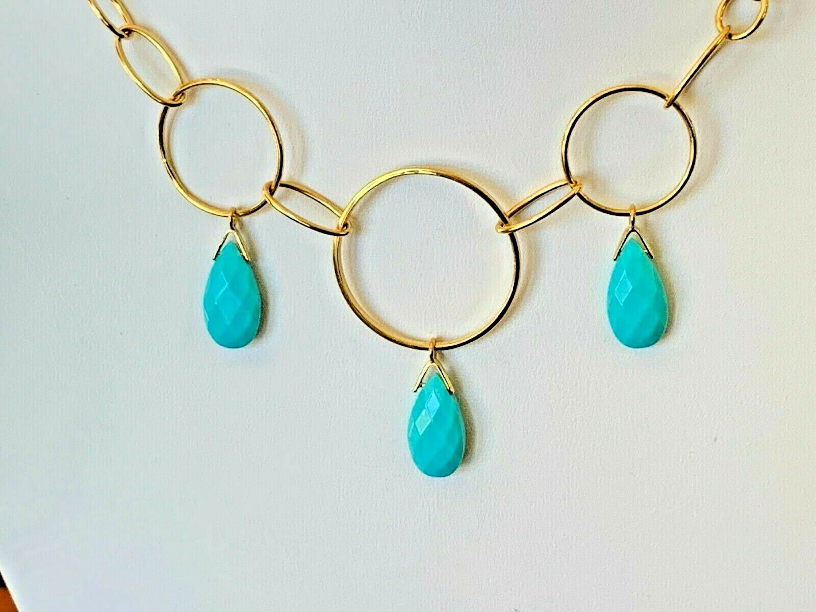Turquoise Pendant Necklace chain 18″ (45cm) NEW 3 teardrop beads Estate New