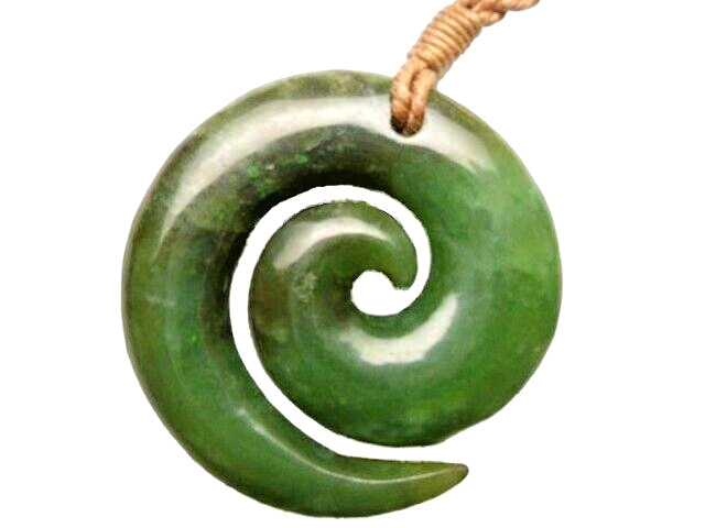 35MM HAND-CARVED GREEN JADE MAORI KORU NEW LIFE/BEGINNINGS ETERNAL LOVE NECKLACE