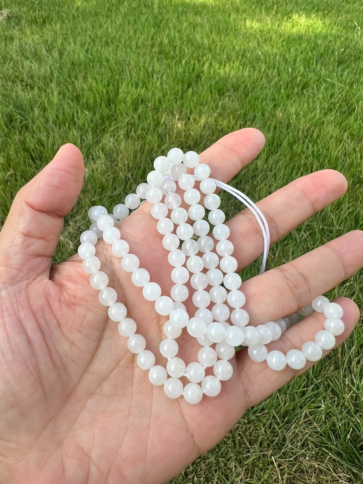White Transparent Nephrite Jade 6mm Bead 24″ Necklace H400 5