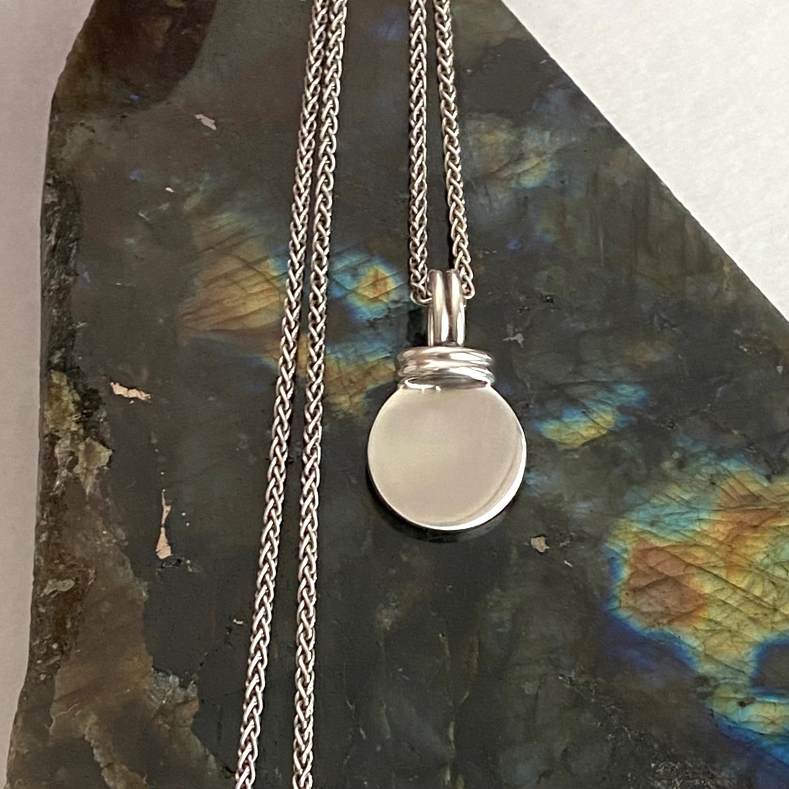 Sterling Silver 925 Blank Engraveable Round Disc Pendant Necklace Foxtail Chain
