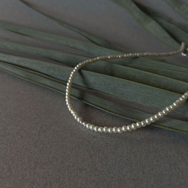 Dainty Pearl Necklace , Tiny Pearl Beads, Minimalist Pearl Gift for Him/Her