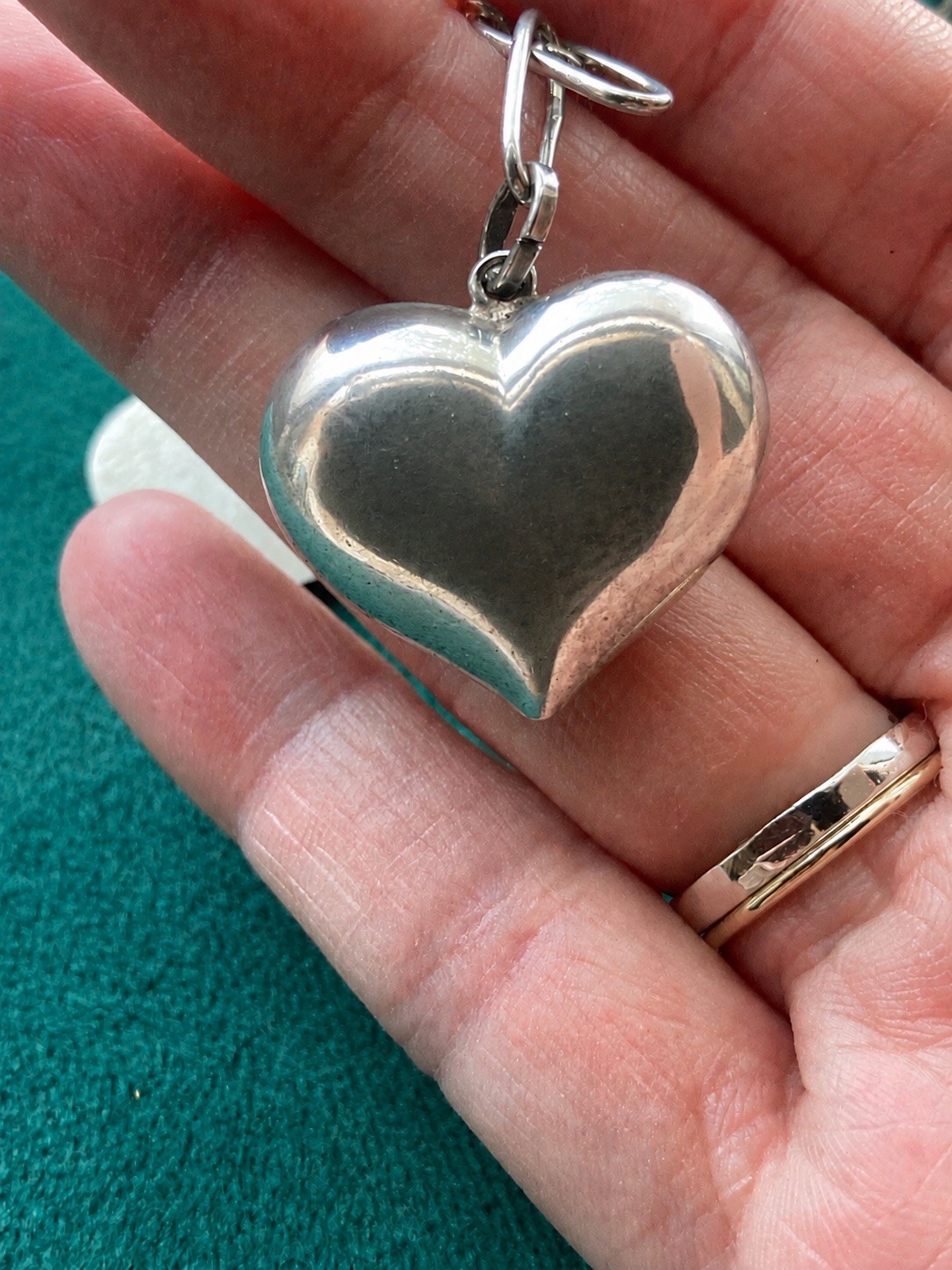 Vintage Sterling Silver 3-D Heart Charm Pendant 2.8g