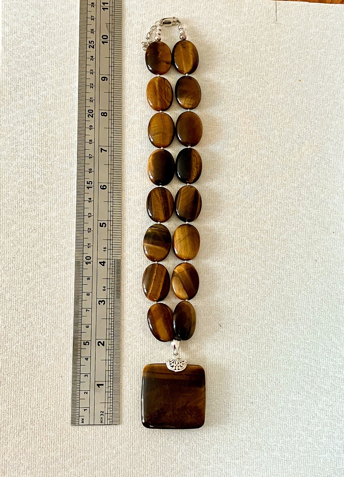 Vintage Aluma Tiger’s Eye Statement Necklace 925 Sterling Silver Signed AIL