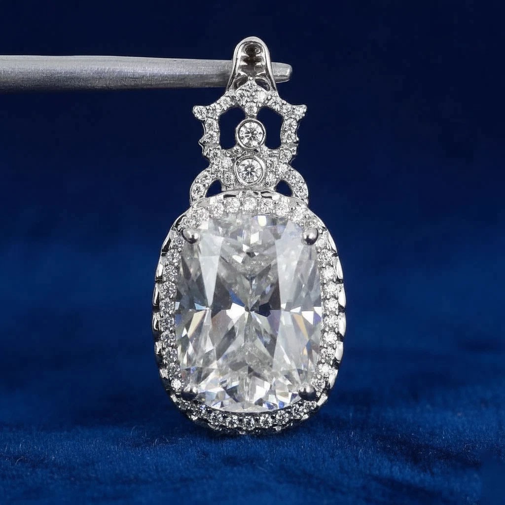 RARE 9.55 Ct Certified White Treated Diamond Solitaire Pendant in 925 Silver