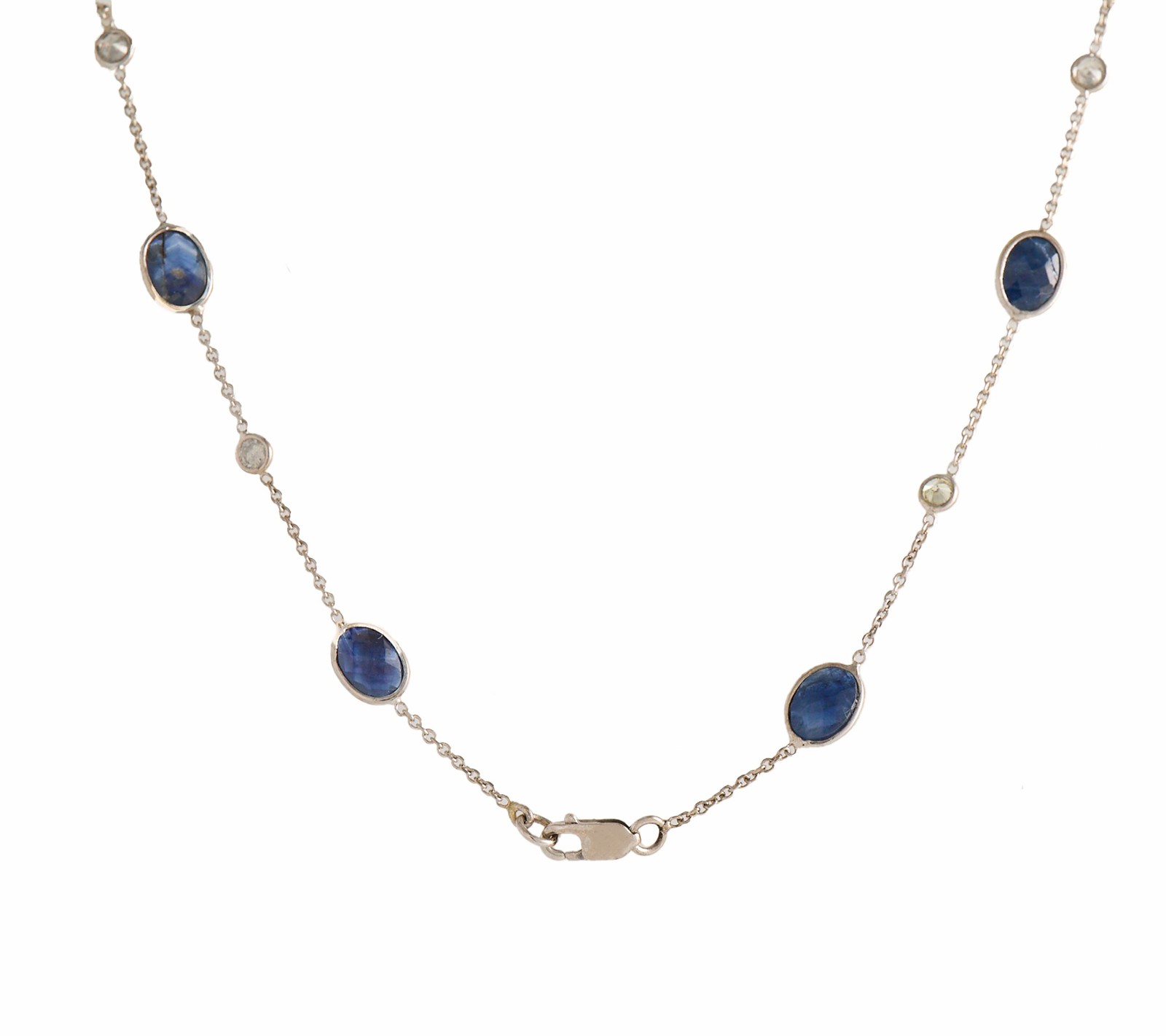 13.20ctw Oval Sapphire and 0.55ctw Diamond by the Yard Station Necklace in 14K