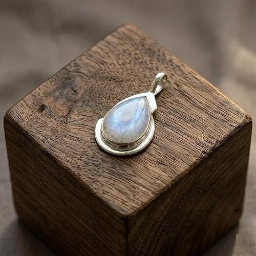 925 Sterling Silver Moonstone Teardrop Necklace Pendant June Birthstone