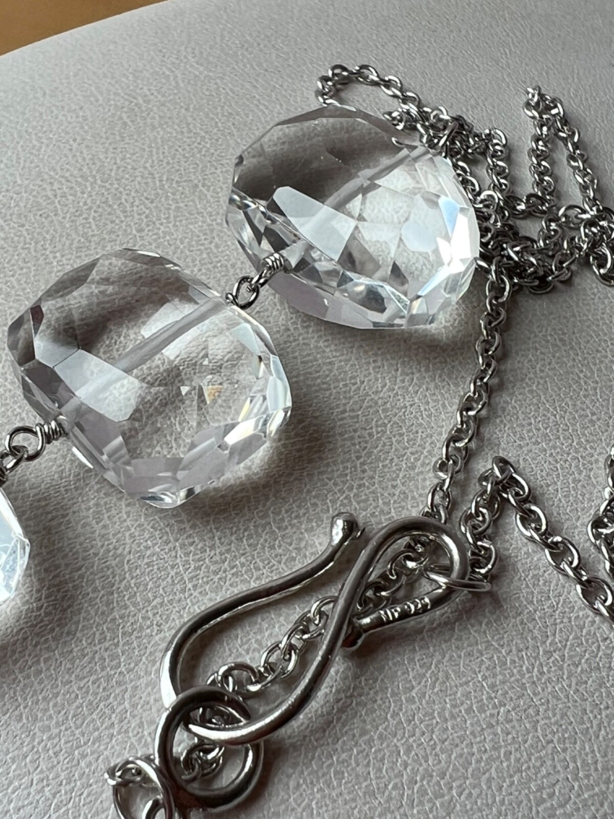 ARTISAN ROCK CRYSTAL CLEAR COLORLESS QUARTZ LONG NECKLACE 925 STERLING DESIGNER