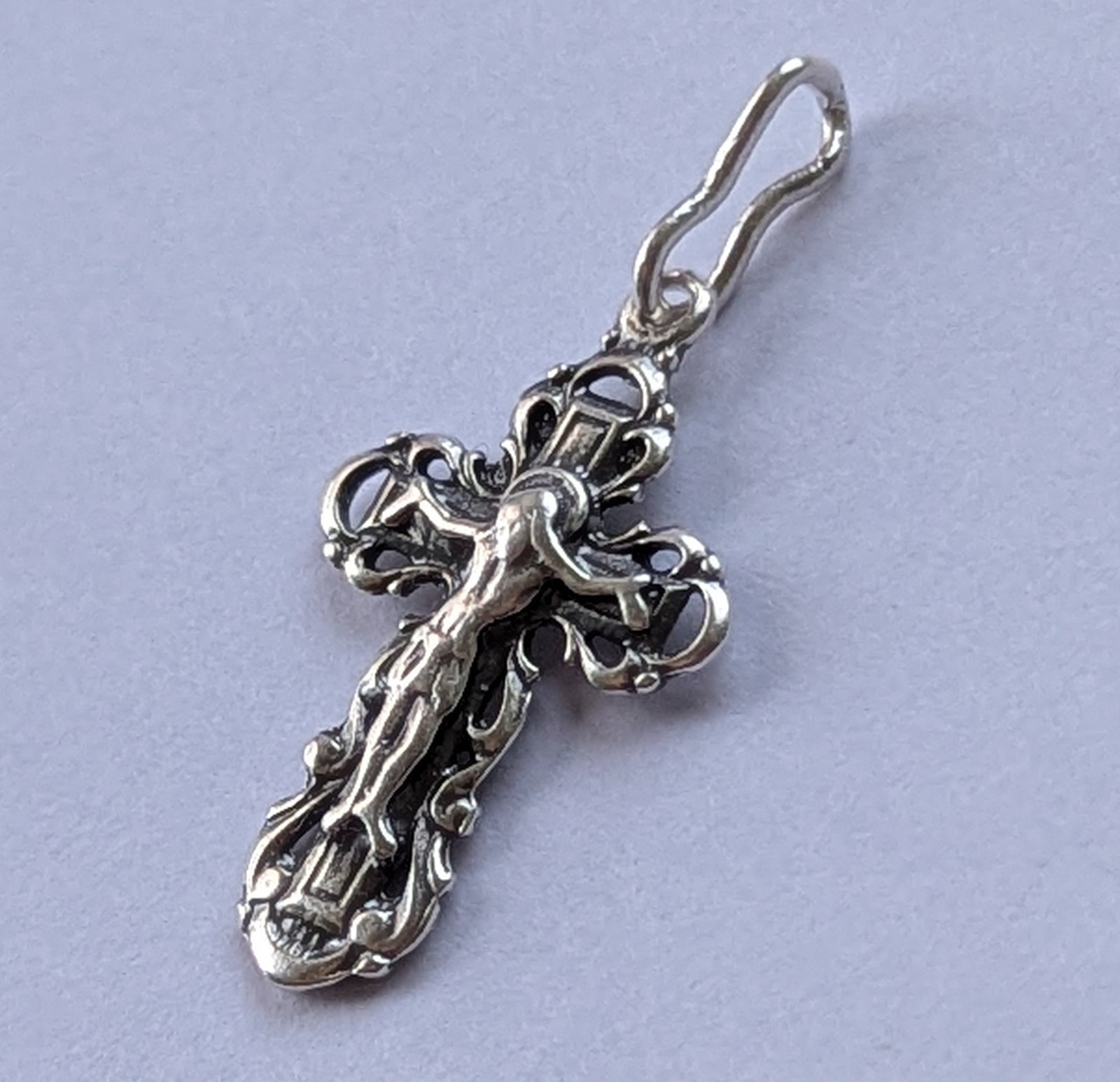 Orthodox Cross 925 silver. Weight 0.95 g. Prayer in Russian. Ukrainian jewelry.