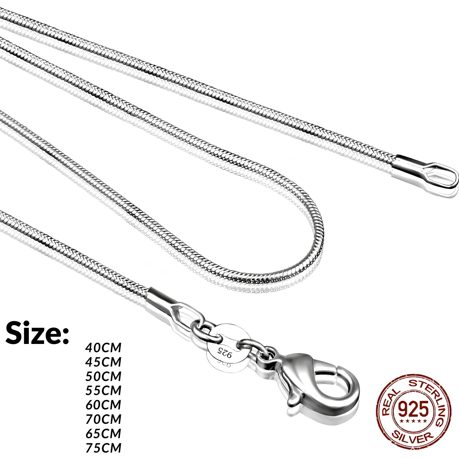 925 STERLING SILVER SNAKE CHAIN NECKLACE SHINY STAMP BRAND NEW NON-TARNISH