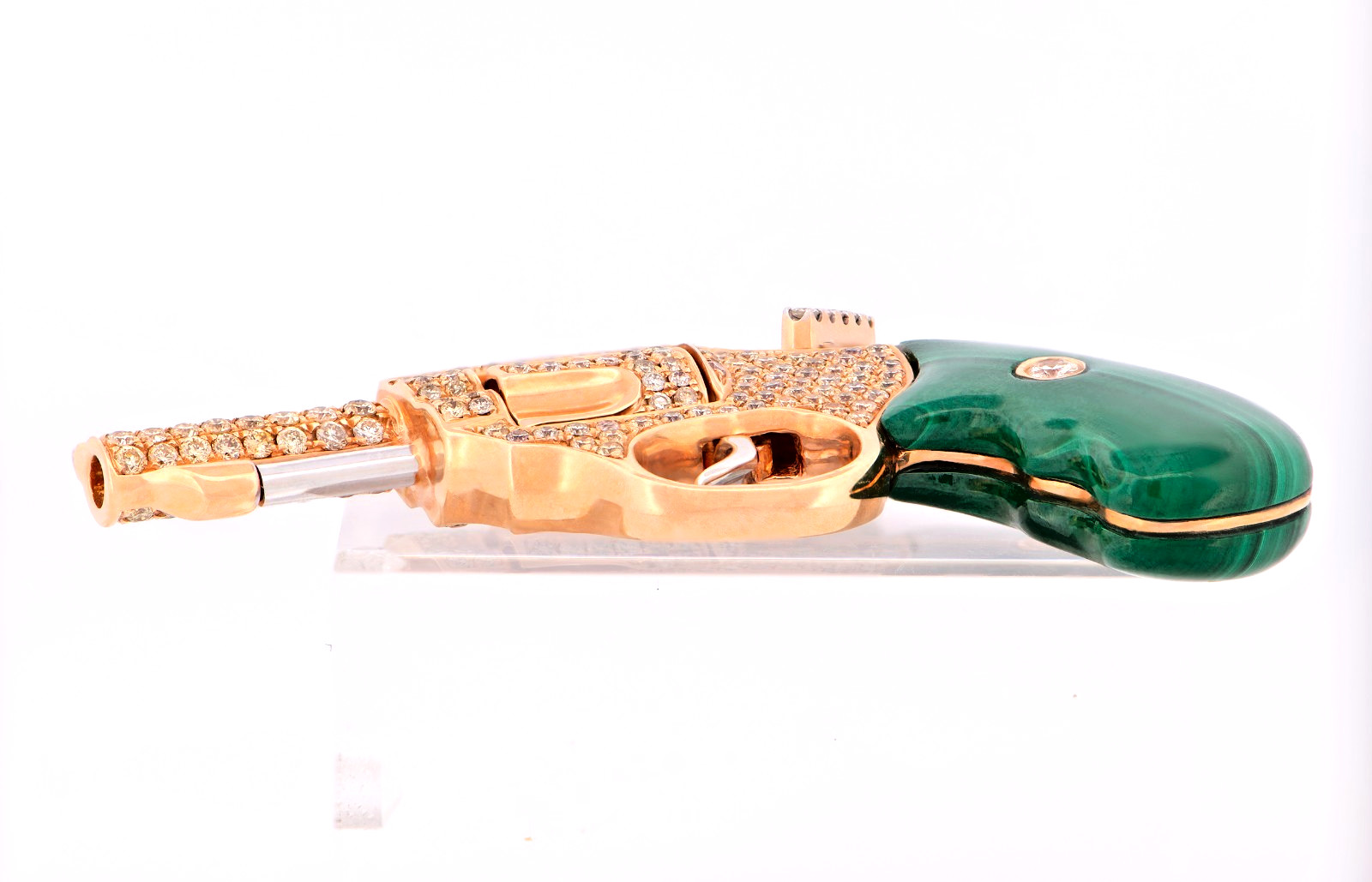18K Yellow Gold 2.76 CTW Fancy Diamond Revolver Pendant Malachite 20.1g