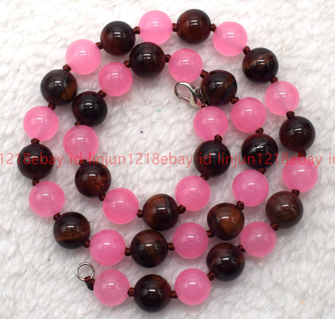 Natural 10mm Pink Crystal and Red Tiger Eye Round Gemstone Bead Necklace 16-32in