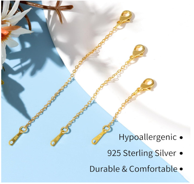 Gold Necklace Extenders 3pcs Chain Extension with Lobster Clasp