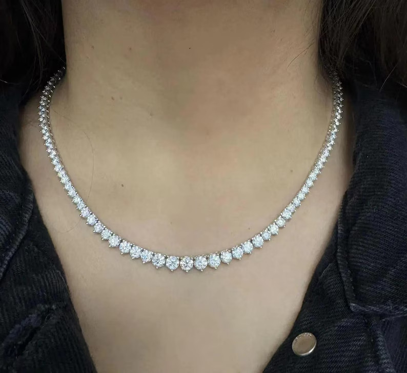 10Ctw Round Cut Lab Created Diamond Tennis Necklace 14k White Gold Plated