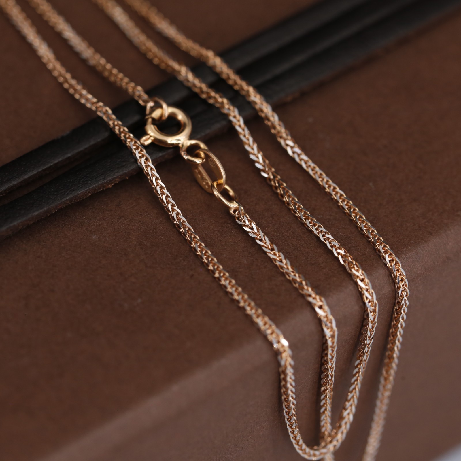 Genuine 18CT Solid Rose/White Two Tone Foxtail Chain 42cm Italy Made