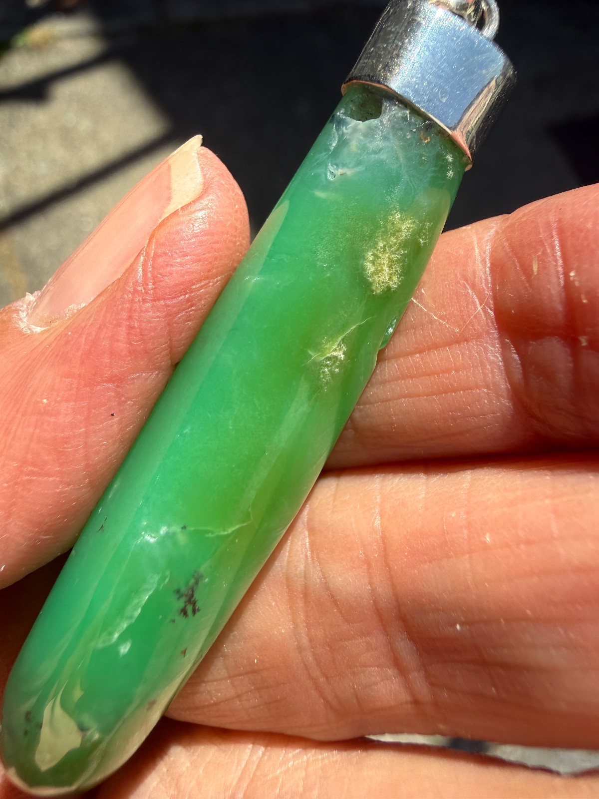 Chrysoprase Crystal Point Polished Pendant Healing Silver 925 Healing Natural Lg