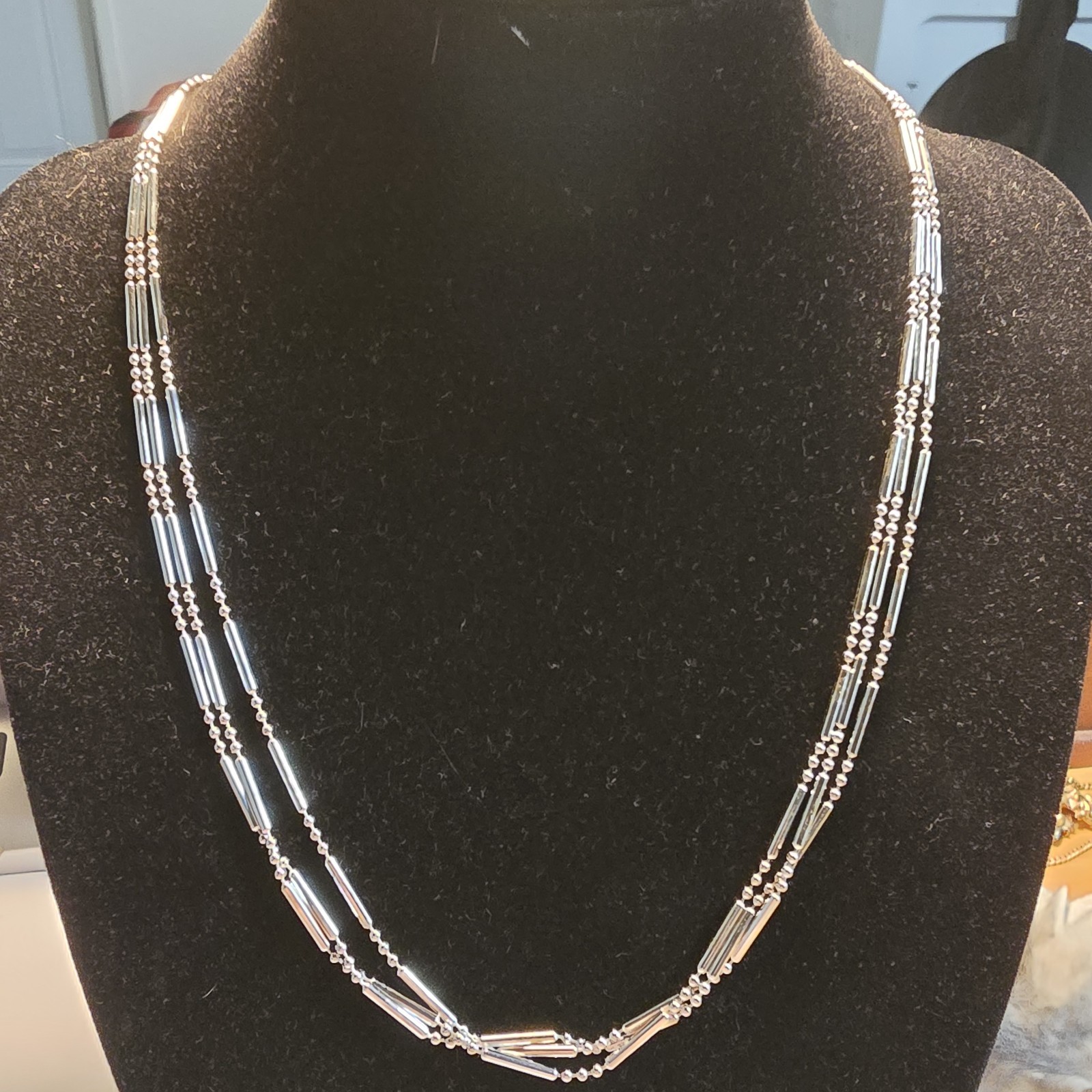 Sterling Silver Multiple Strand Dot Dash Necklace 18in Long FAS 925 Italian