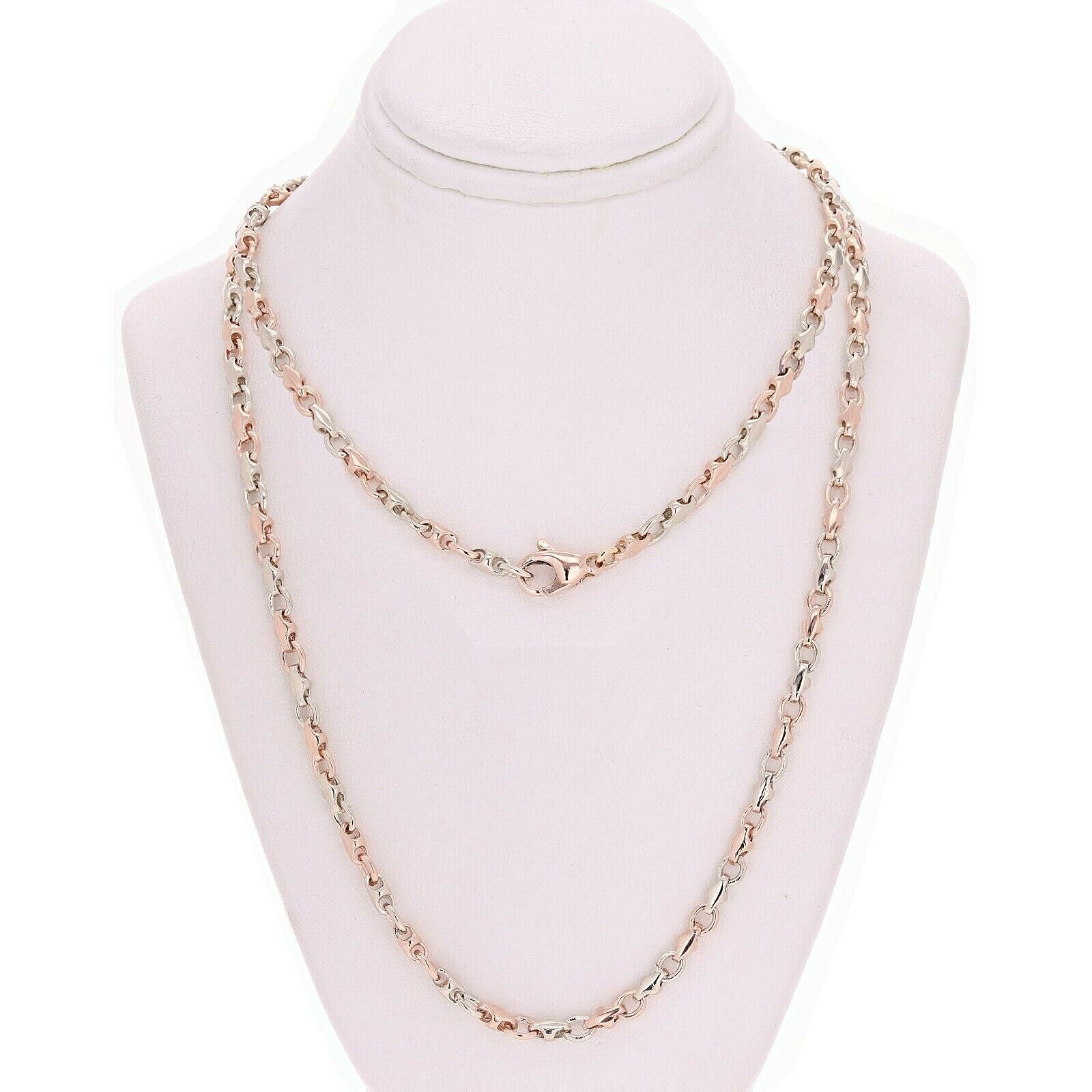 10k White & Rose Gold Solid Handmade Fashion Link Necklace 20″ 4mm 23.5 grams