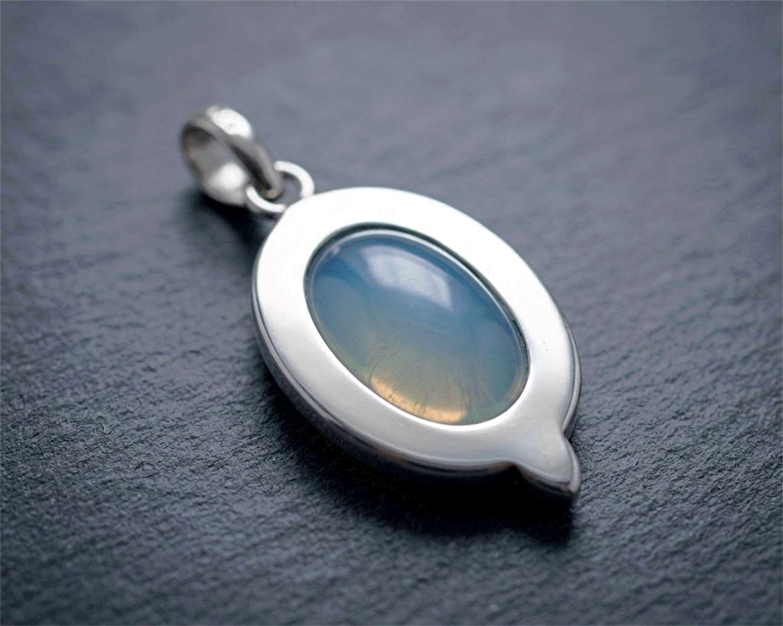 Aqua Chalcedony Bezel Pendant • Sterling Silver 925 • 18″ Braided Cord • 6667
