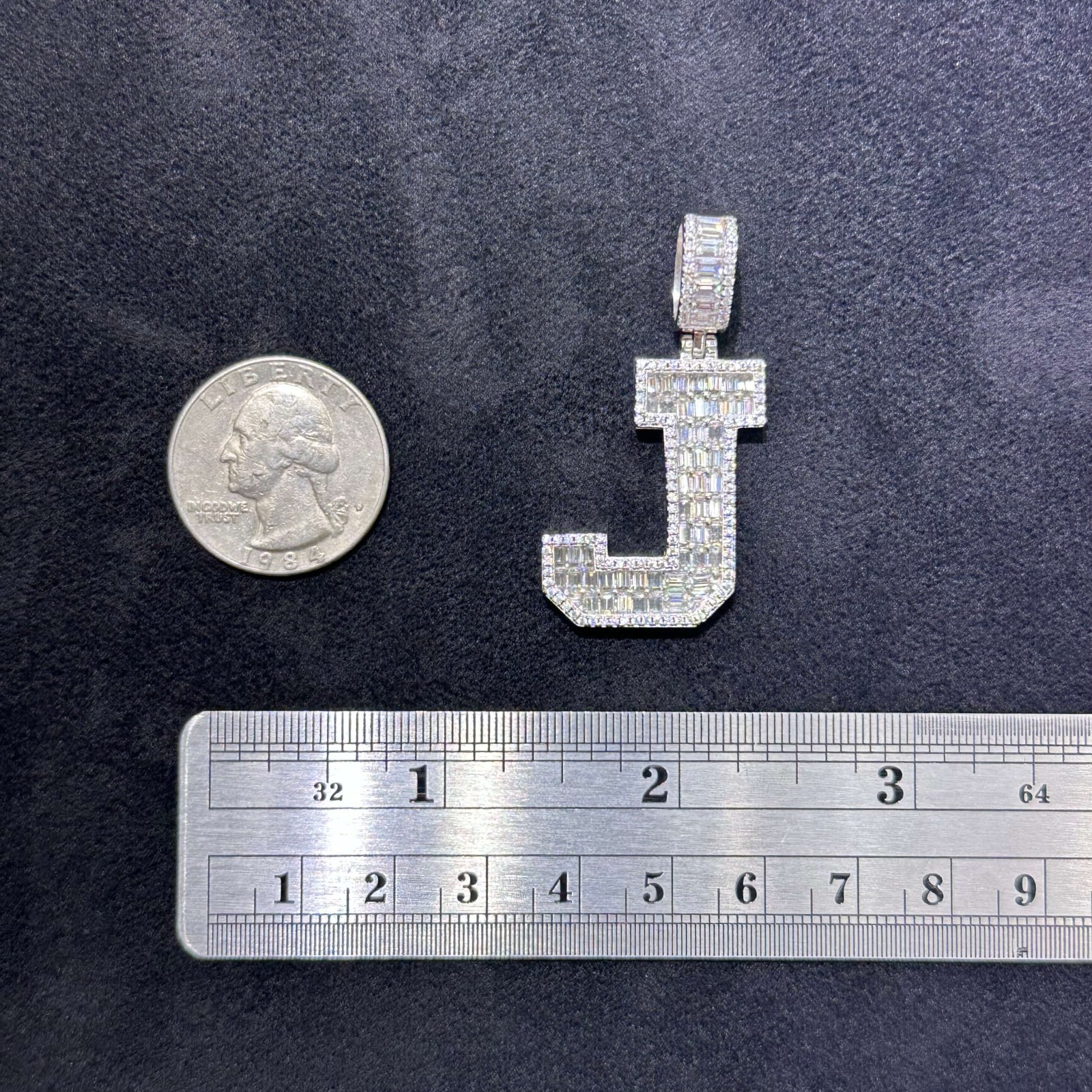 MOISSANITE 925 LAB Baguette Style J initial Letter Charm Pendant for Male Female