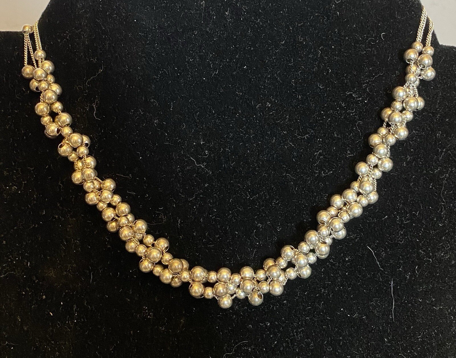 Stefani St Jaques Italy 925 Sterling Silver Triple Bead Foxtail Chain Choker 15″