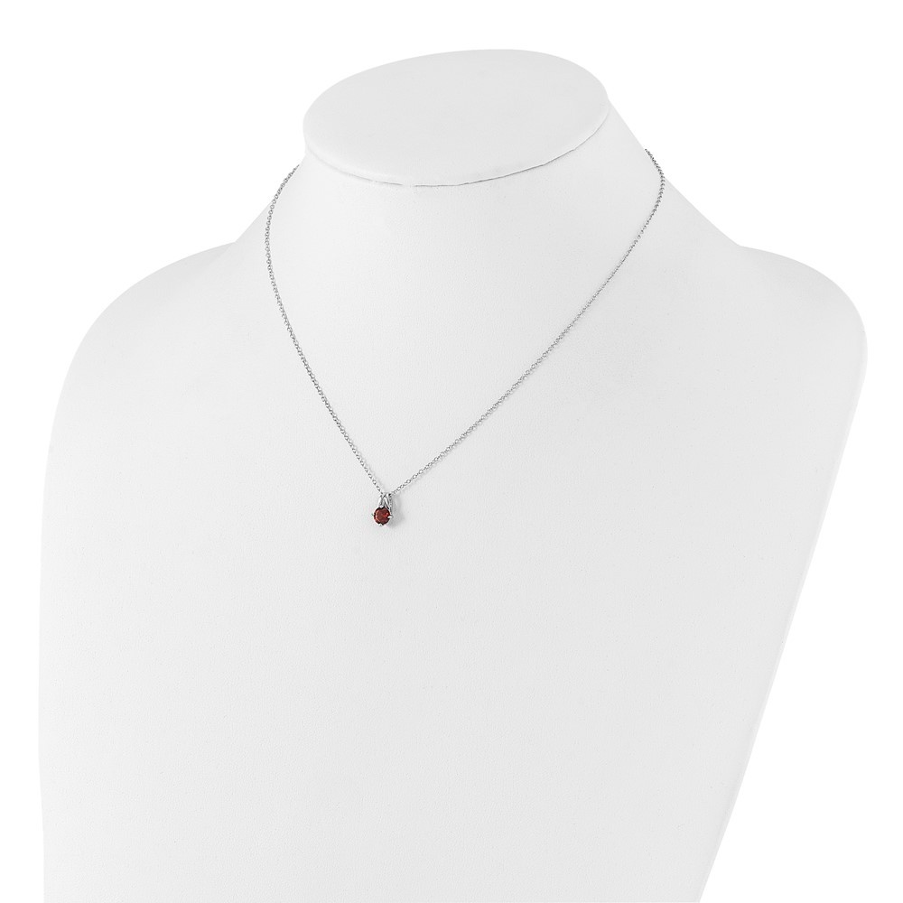 Sterling Silver Rhodium-plated Garnet Necklace 16″ w/1in ext.