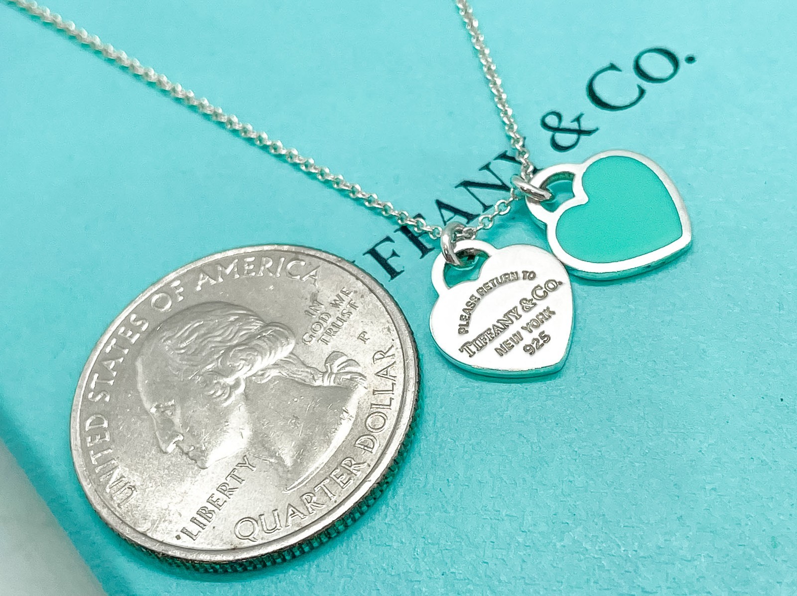 Tiffany & Co. Return to Tiffany Mini Blue Double Heart Pendant Necklace 16″