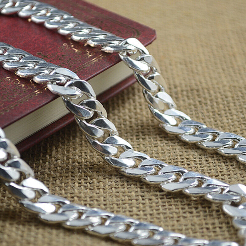 Pure Silver 999 Necklace Women Men Solid Curb Chain Cuban Chain Many Size Choose