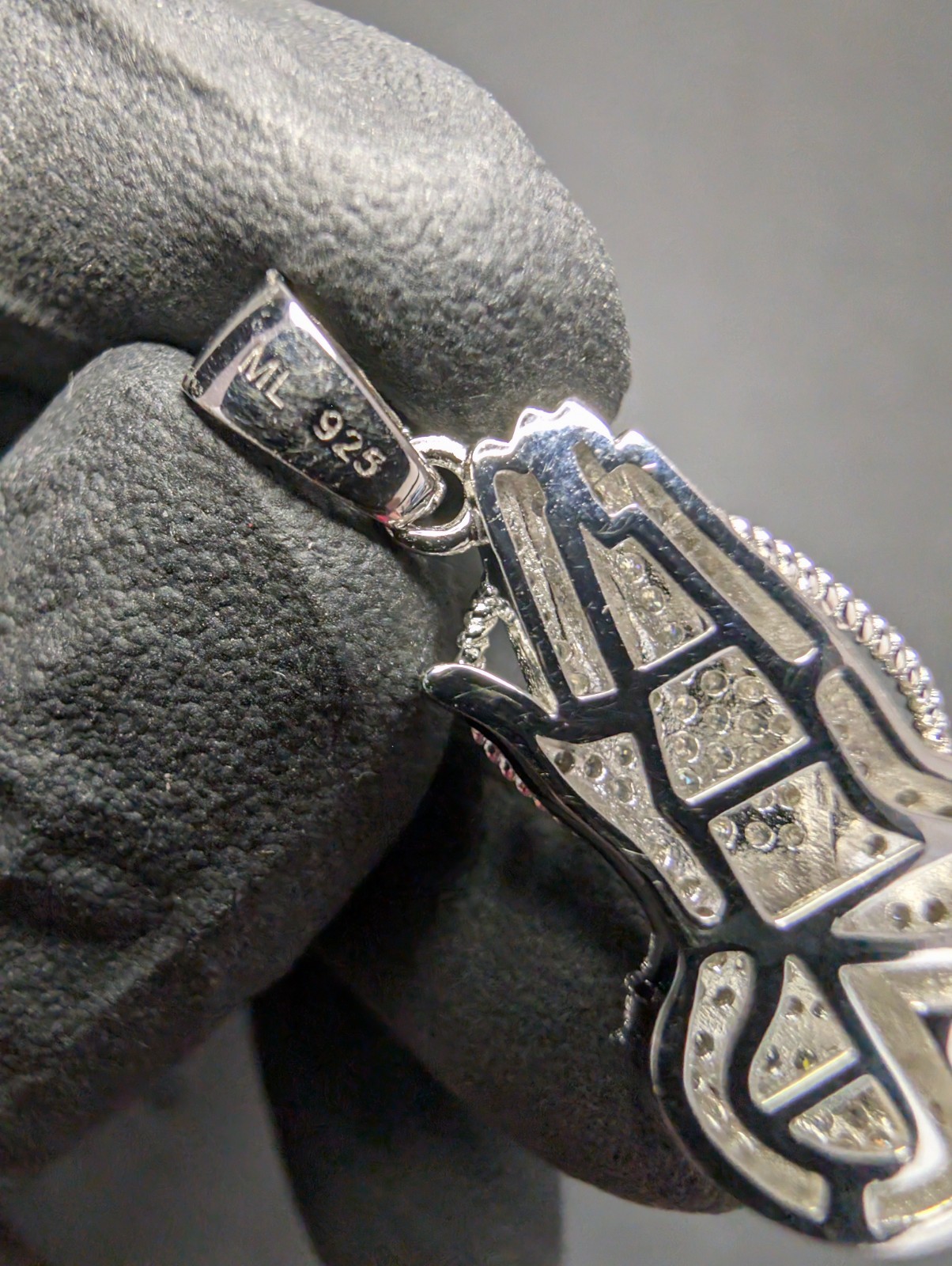 Solid 925 Silver Icy VVS D Moissanite Prayer Hands Pendant with Dangling Cross
