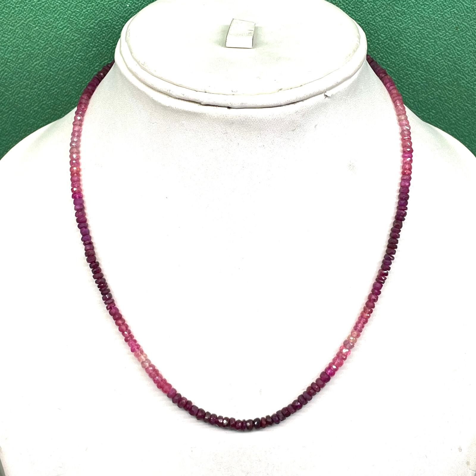 18″ Natural Ruby Necklace 3-4mm Shaded Facetted Beads 925 Silver Clasp