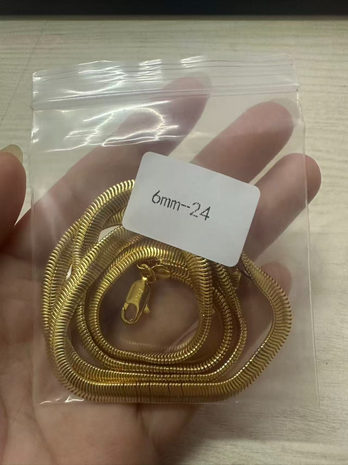 18K Solid Gold 6mm Herringbone Chain Necklace Flat Snake Bone Link Chain