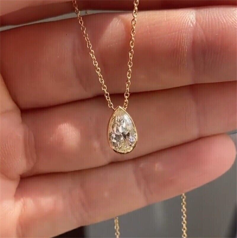 2.00Ct Pear Cut Lab Created Solitaire Women’s Pendant 14K Yellow Gold Plated.