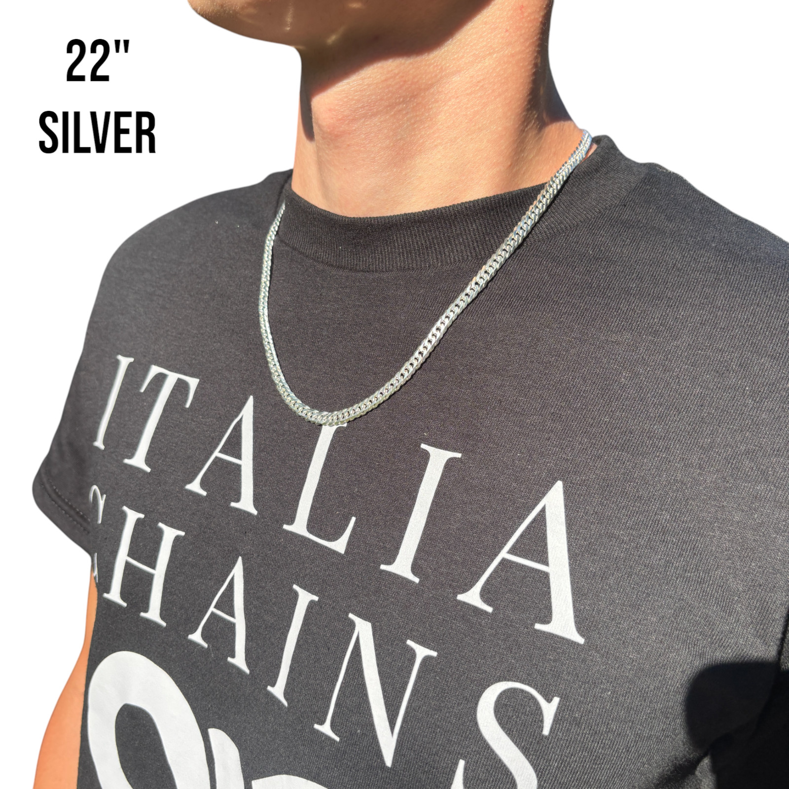 8mm Double Curb Link Chain Necklace – Solid 925 Sterling Silver MADE IN ITALY