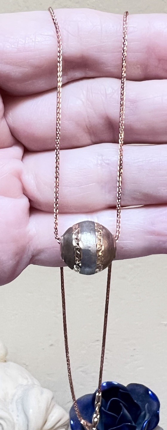 BEAUTIFUL Designer 14 Kt. Rose, Yellow & White Gold Engraved Ball/Bead Necklace