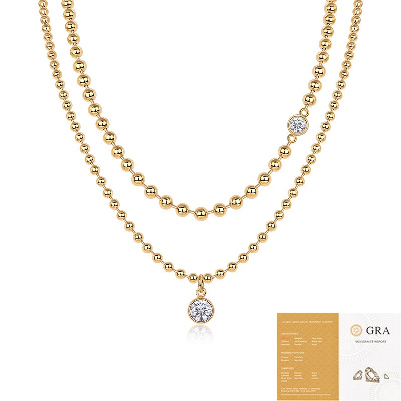 1.5CT Round Cut Moissanite Ball Bead Chain Necklace 14K Gold Plated for Women