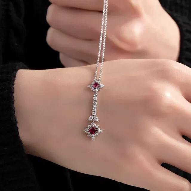 14K White Gold Plated Women’s Beauty Pendant 1Ct Lab Created Ruby Princess Cut