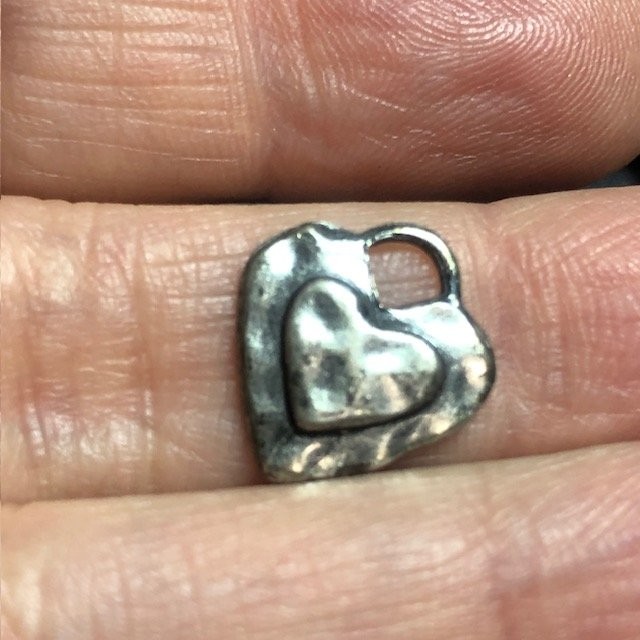 B3360 Sterling Silver 925 hammered Layered Heart Pendant Charm Small 16mm