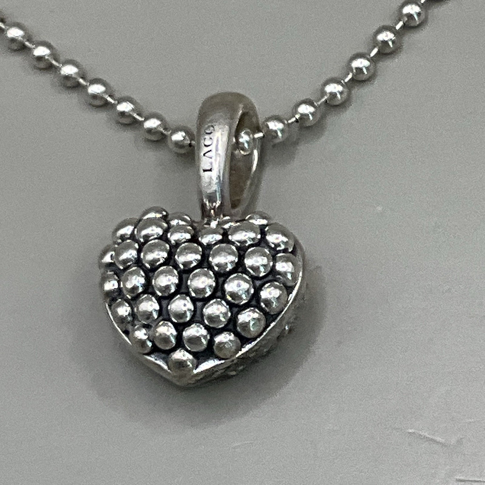 Lagos Necklace Sterling Silver 925 Caviar Chain Puffy Heart Pendant