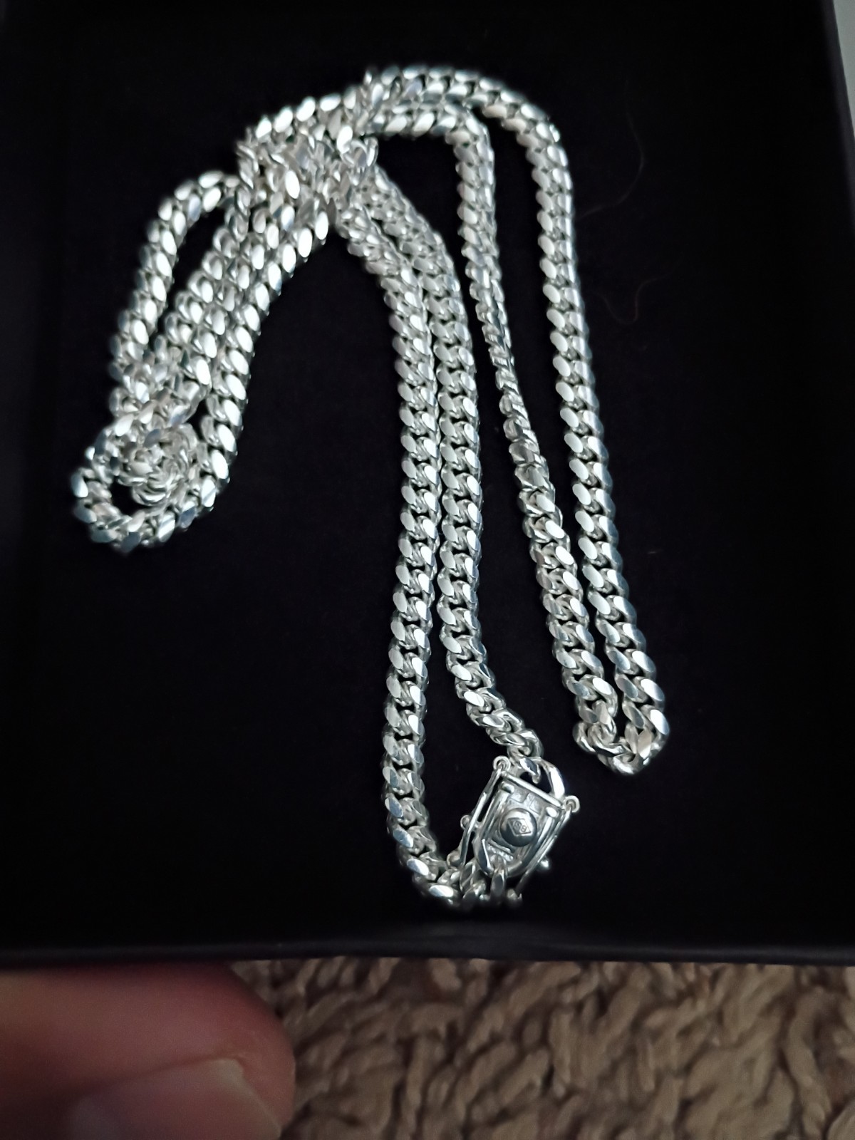925 Sterling Silver Miami Link Chain Necklace Silver Tone Box Clasp