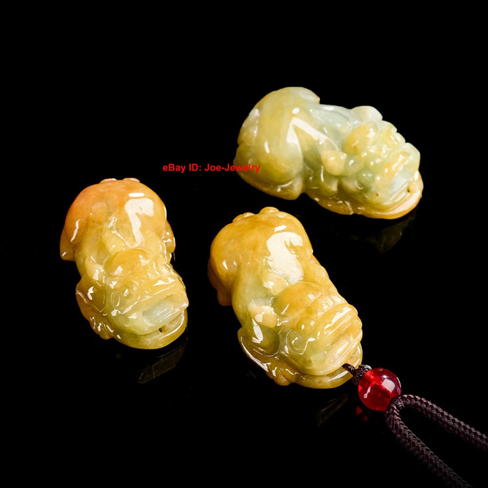 NEW Natural Grade A Jadeite Bright Yellow Jade Pendant Rich Pixiu Pendant