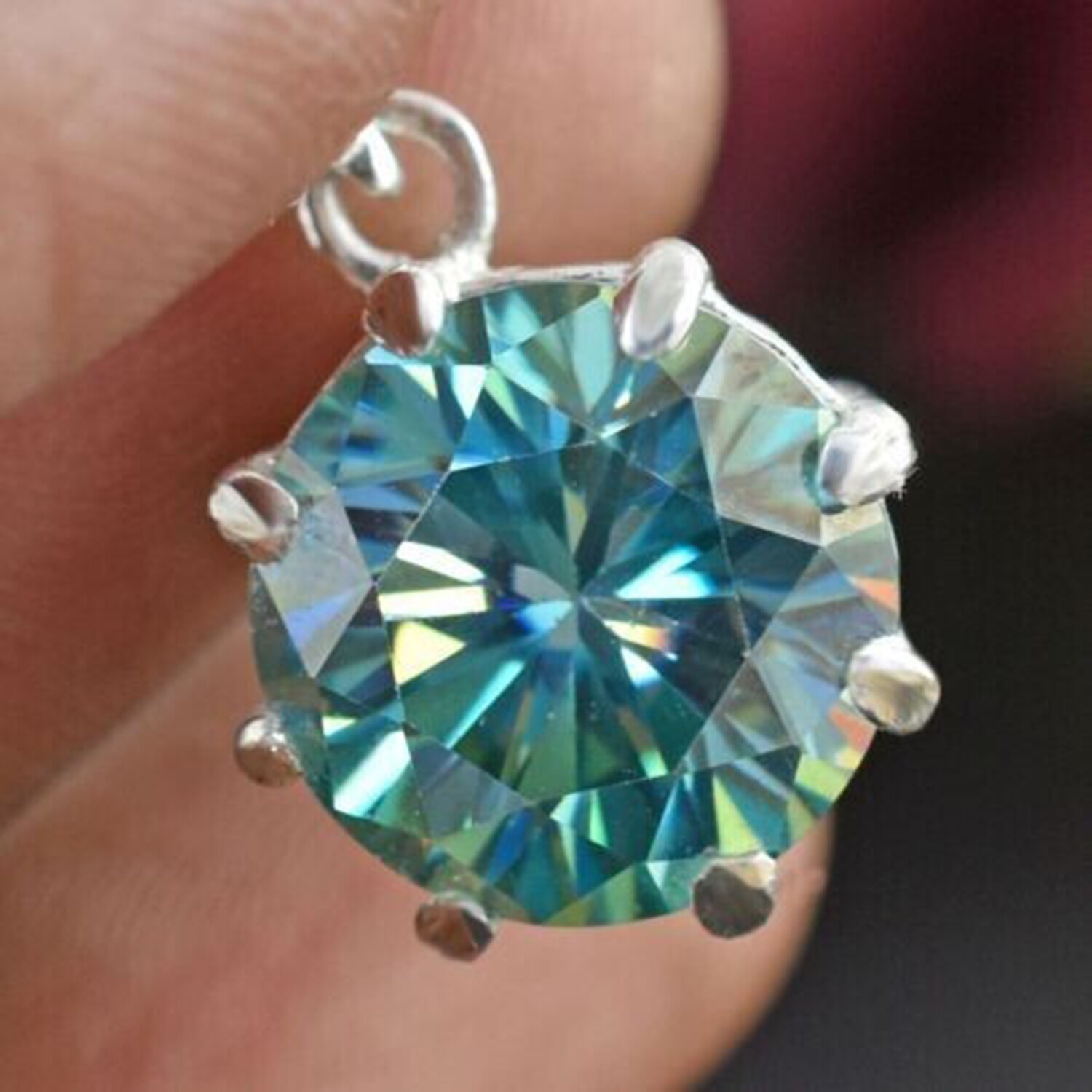 Round Cut Blue Lab Grown Solitaire Drop Pendant 3.5 Ct in 925 Silver – Dainty