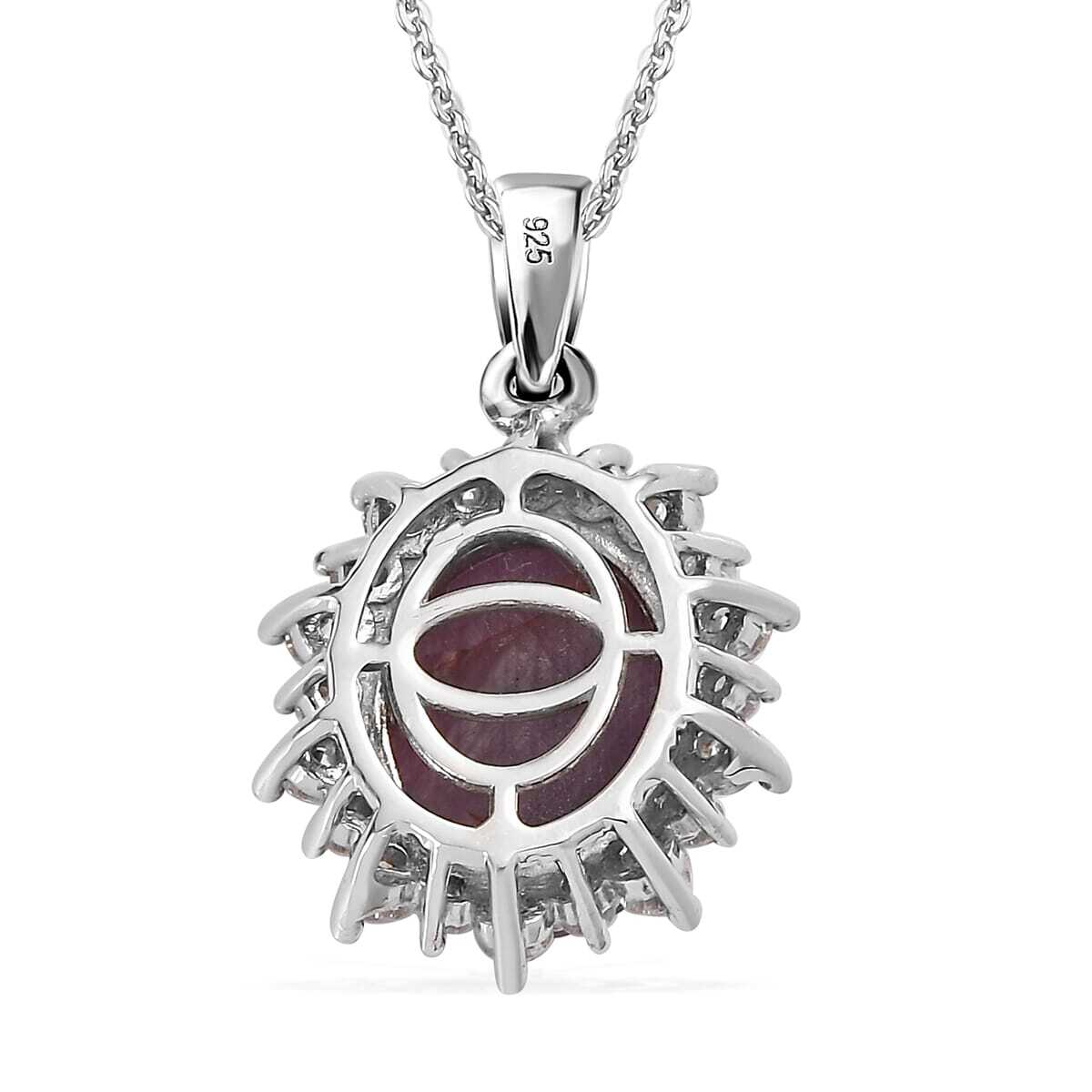 STUNNING!! 7.00ctw Star Ruby & Moissanite Pendant & 20″ Chain Platinum Plated