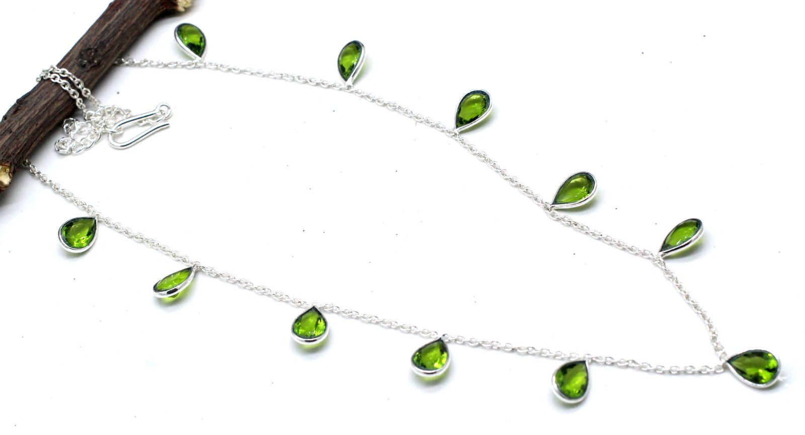 Green Peridot Gemstone Handmade 925 Sterling Silver Jewelry Necklace-18”