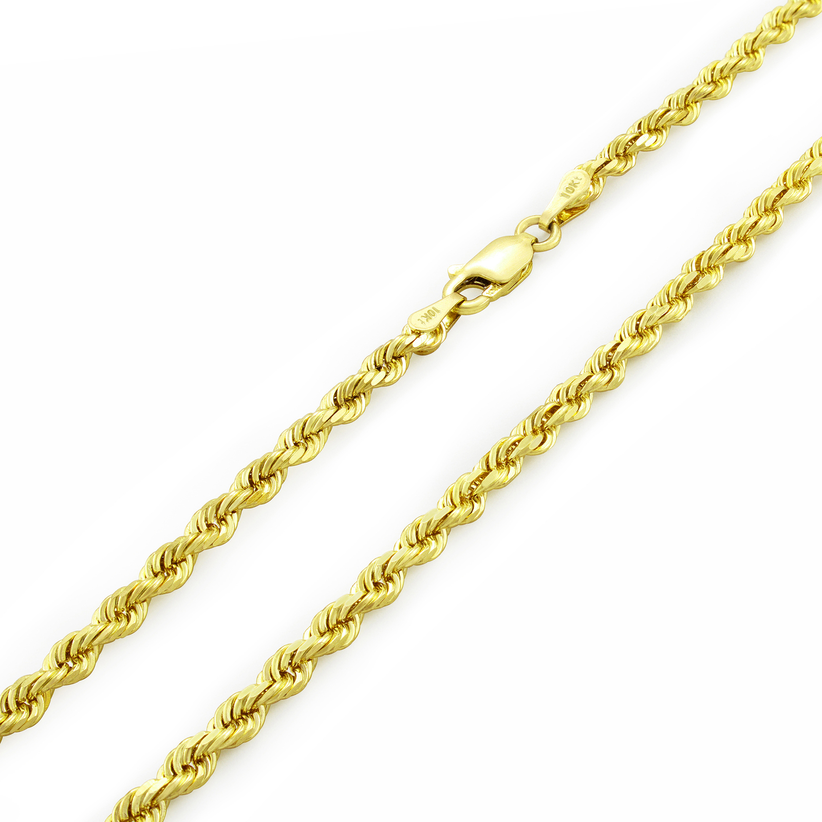 10K Yellow Gold 3mm Solid Mens Diamond Cut Italian Rope Chain Necklace 18″- 30″