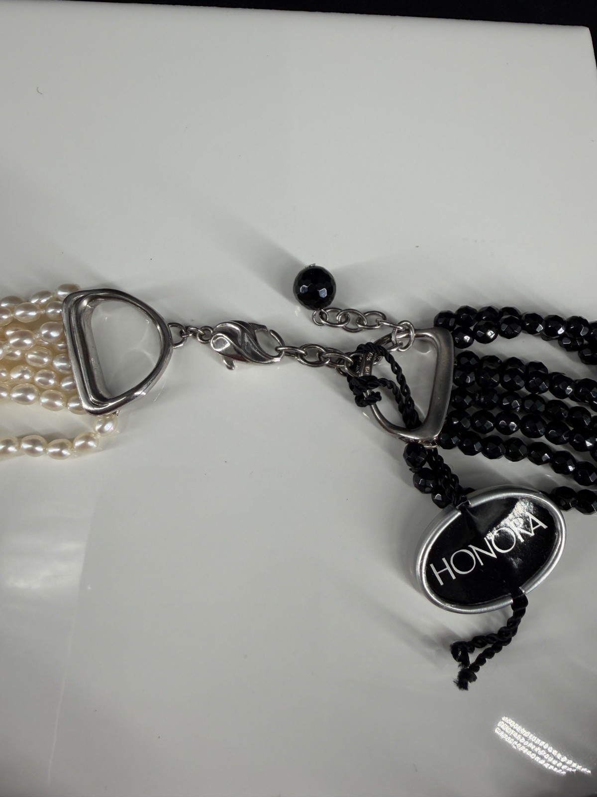 Honora Pearl Knot Necklace Multi Strand Black White Sterling 925 Statement